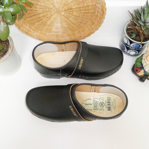 New Black Swedish Style Bohemian Wooden Sole DUTCH Clogs Size EU 40 US 9 Womens - Picture 7 of 15